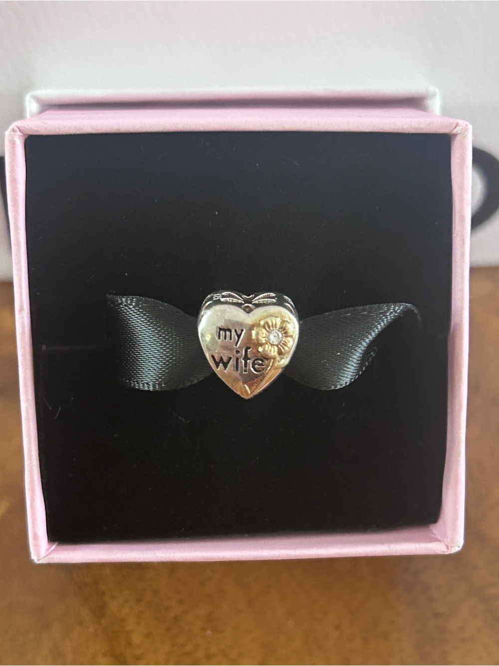 Pandora Heart 'My Wife' Two-Tone Charm - Silver and Gold with Box and Gift Box